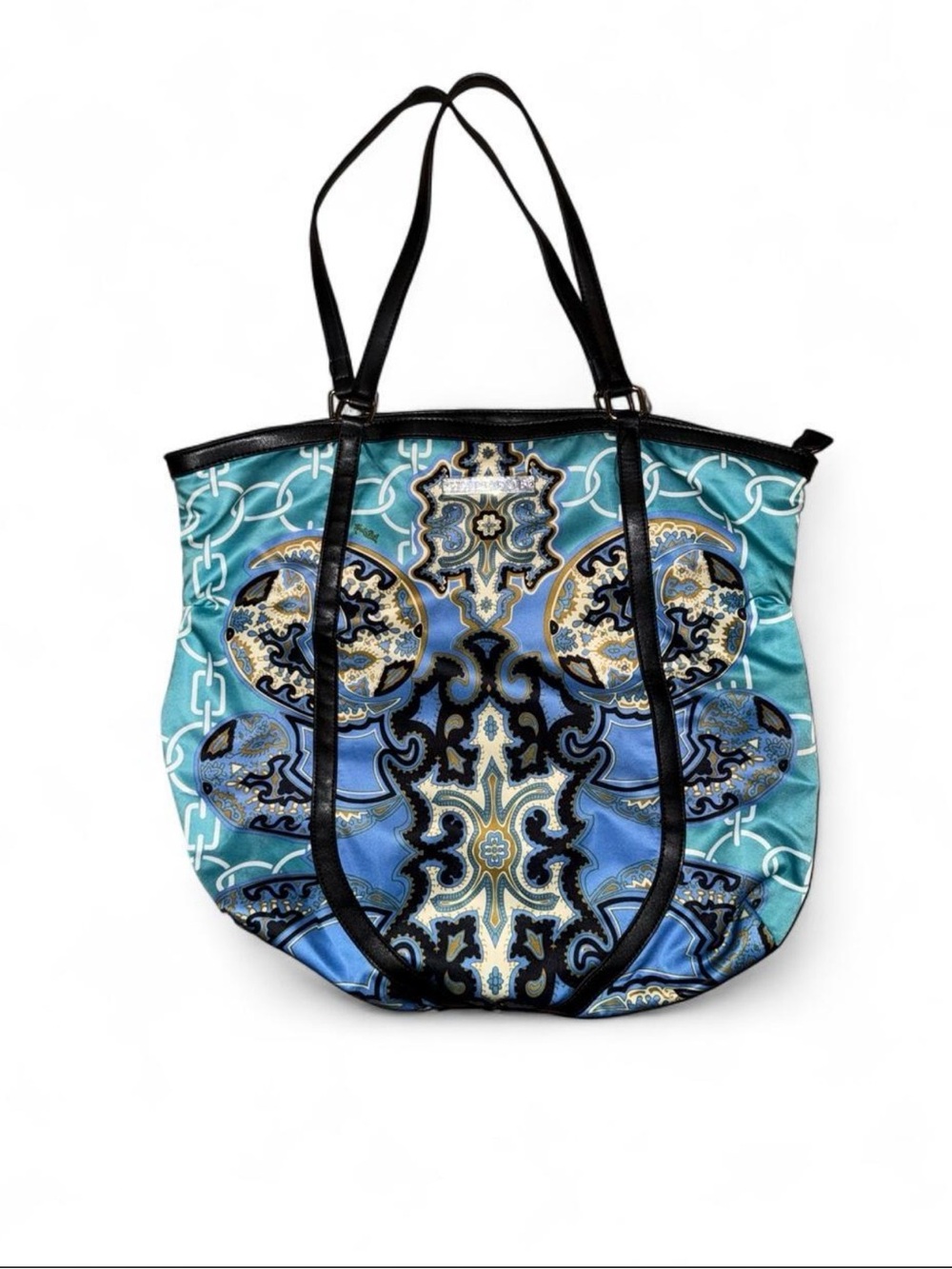 🦋 Y2K Hale Bob Designer Vintage blue and black paisley print tote bag